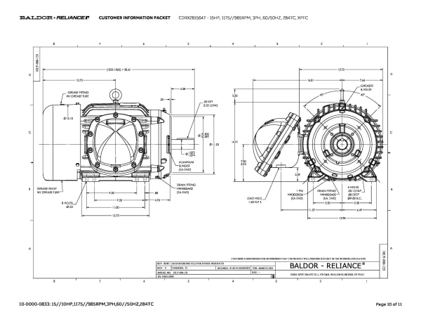 Baldor 15 HP, 1175//985 RPM, 3 Phase, 60/50 Hz, 284TC, XPFC - CDRX281564T - Image 13