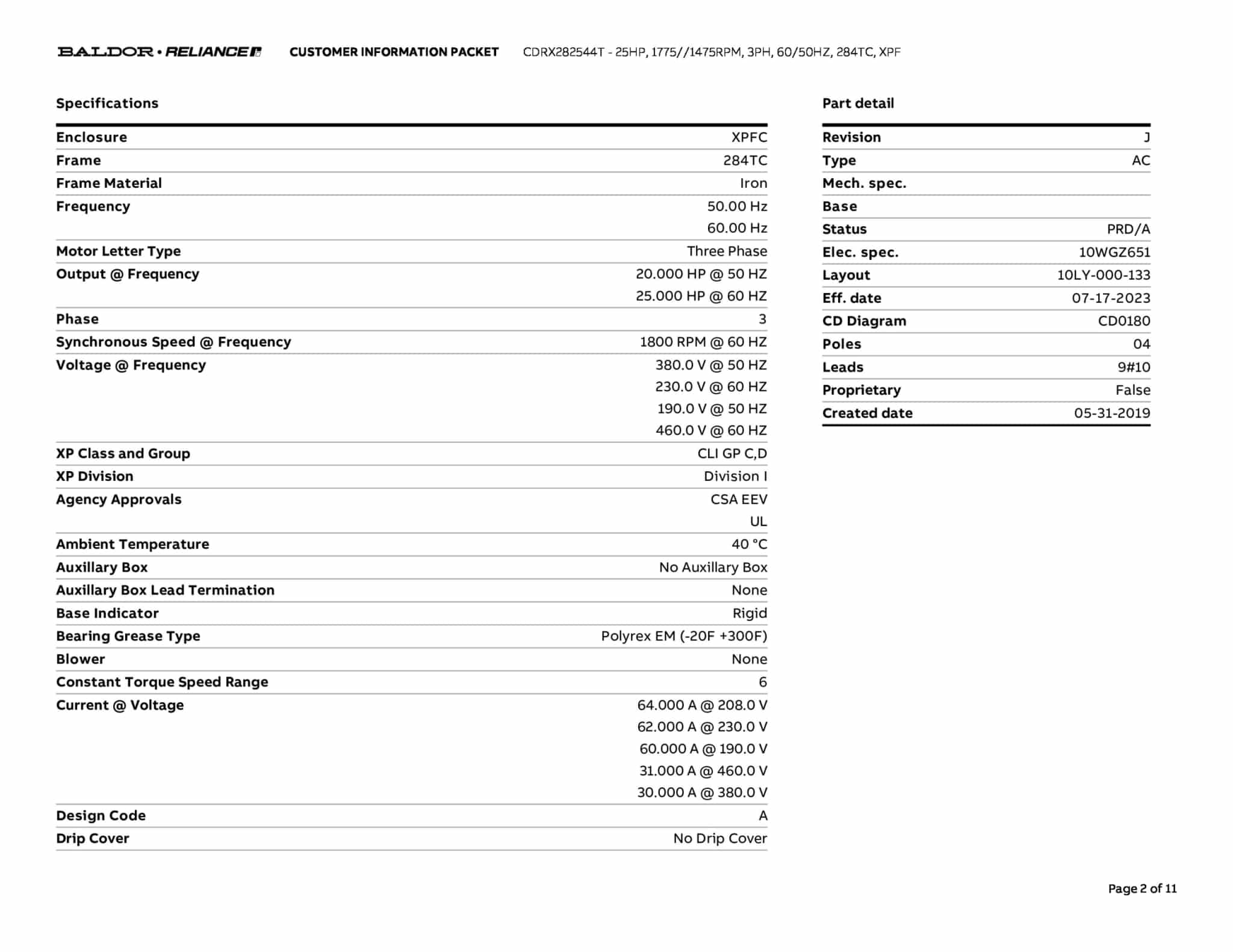 Baldor 25 HP, 1775//1475 RPM, 3 Phase, 60/50 Hz, 284TC, XPF - CDRX282544T - Image 5