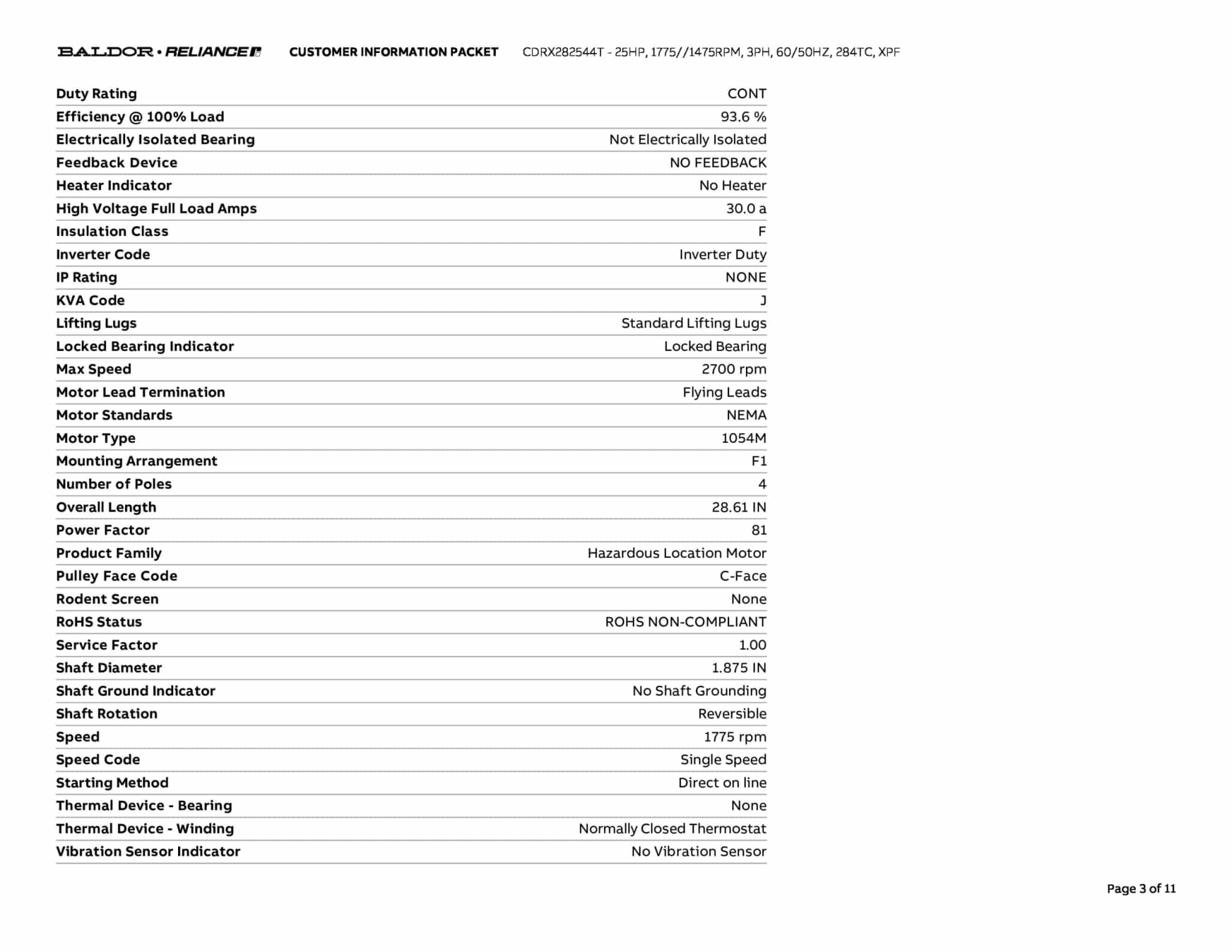 Baldor 25 HP, 1775//1475 RPM, 3 Phase, 60/50 Hz, 284TC, XPF - CDRX282544T - Image 6
