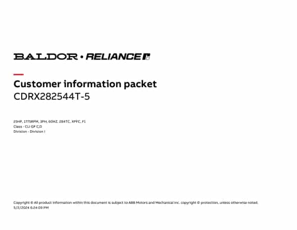 Baldor 25 HP, 1775 RPM, 3 Phase, 60 Hz, 284TC, XPFC, F1 - CDRX282544T-5 (575 VAC Only) - Image 4