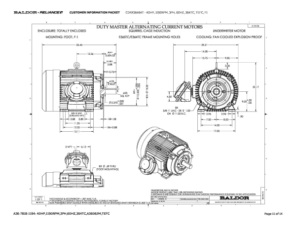 Baldor 40 HP, 1190 RPM, 3 Phase, 60 Hz, 364TC, TEFC, F1 - CDRX36464T - Image 14