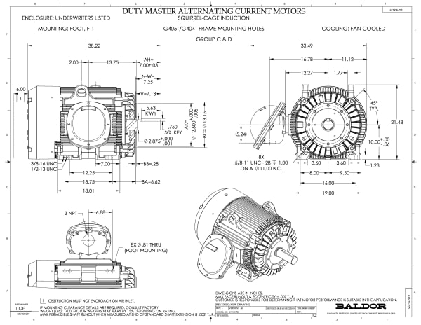 Baldor 100 HP, 1785 RPM, 3 Phase, 60 Hz, 405TC, TEFC, F1 - CDRX40144T - Image 2