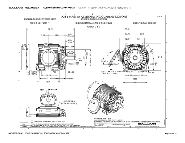 Baldor 100 HP, 1785 RPM, 3 Phase, 60 Hz, 405TC, TEFC, F1 - CDRX40144T - Image 13