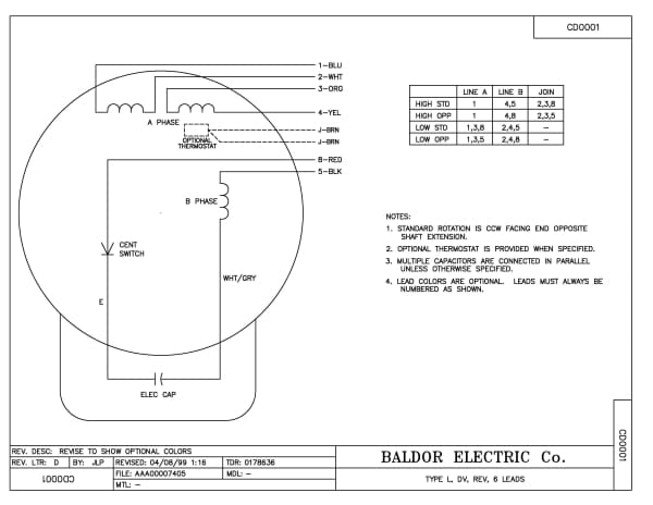 Baldor 1 HP, 1725 RPM, 1 Phase, 60 Hz, 56C, XPFC, F1 - CDRXL05144 - Image 3