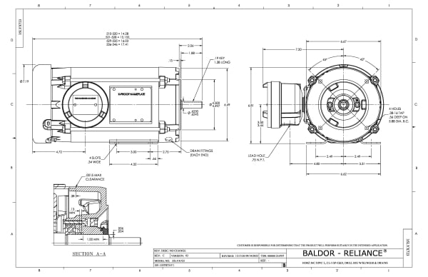 Baldor 1 HP, 1725 RPM, 1 Phase, 60 Hz, 56C, XPFC, F1 - CDRXL05144 - Image 2