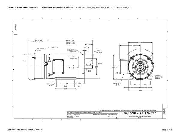 Baldor 1 HP, 1760 RPM, 3 Phase, 60 Hz, 143TC, 3522M, TEFC, F1 - CEBM3546T - Image 11