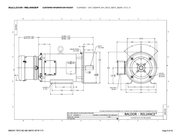 Baldor 3 HP, 1760 RPM, 3 Phase, 60 Hz, 182TC, 3632M, TEFC, F1 - CEBM3611T - Image 12