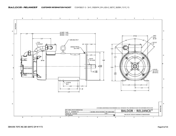 Baldor 3 HP, 1760 RPM, 3 Phase, 60 Hz, 182TC, 3628M, TEFC, F3 - CEBM3611T-D - Image 11