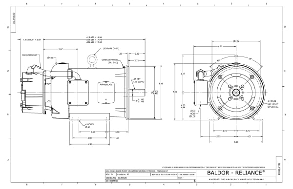 Baldor 5 HP, 1750 RPM, 3 Phase, 60 Hz, 184TC, 3642M, TEFC, F1 - CEBM3615T-D - Image 2