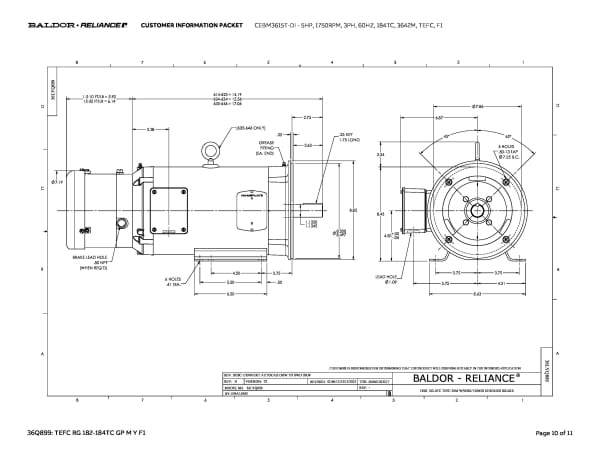 Baldor 5 HP, 1750 RPM, 3 Phase, 60 Hz, 184TC, 3642M, TEFC, F1 - CEBM3615T-DI - Image 13