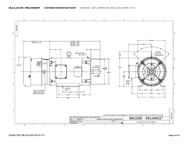 Baldor 10 HP, 1770 RPM, 3 Phase, 60 Hz, 215TC, 3752M, TEFC, F - CEBM3714T - Image 12
