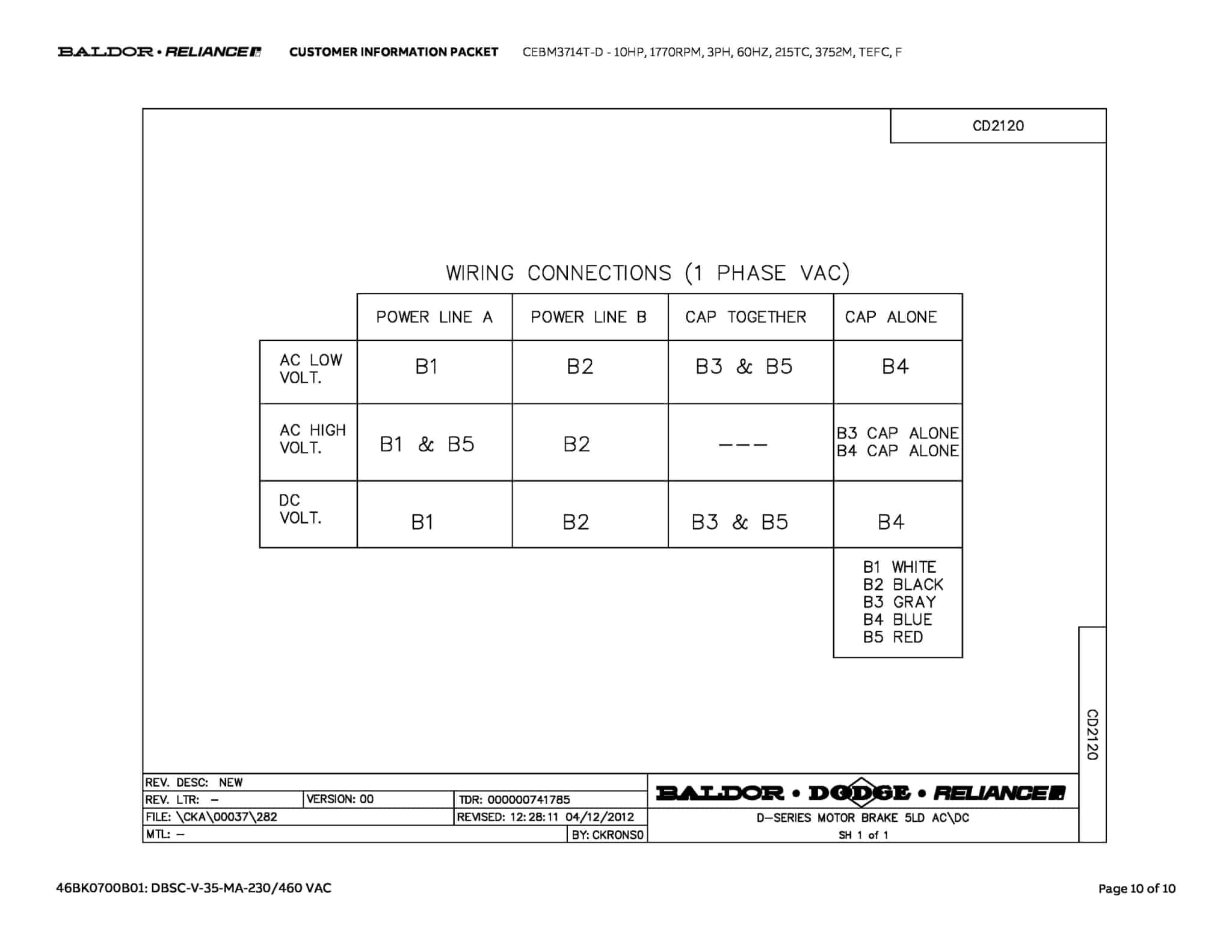 Baldor 10 HP, 1770 RPM, 3 Phase, 60 Hz, 215TC, 3752M, TEFC, F - CEBM3714T-D - Image 13