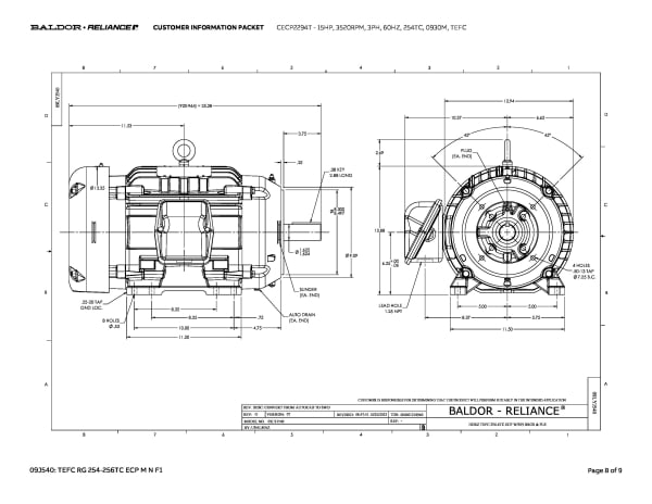 Baldor 15 HP, 3520 RPM, 3 Phase, 60 Hz, 254TC, 0930M, TEFC - CECP2294T - Image 11