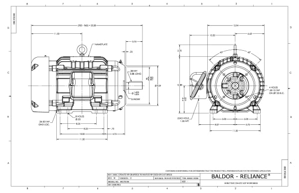 Baldor 20 HP, 1770 RPM, 3 Phase, 60 Hz, 256TC, 0960M, TEFC, F - CECP2334T-4 - Image 2