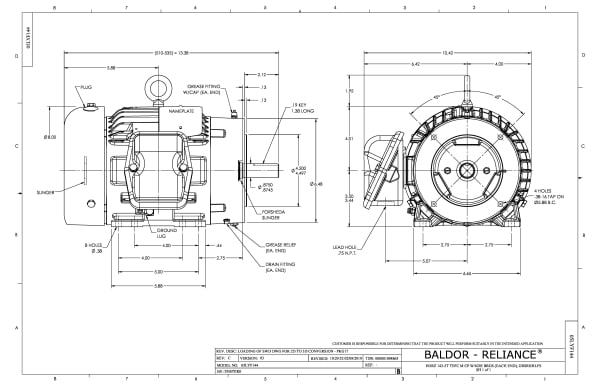 Baldor 1 HP, 1160 RPM, 3 Phase, 60 Hz, 145TC, 0526M, TEFC, F1 - CECP3582T - Image 2
