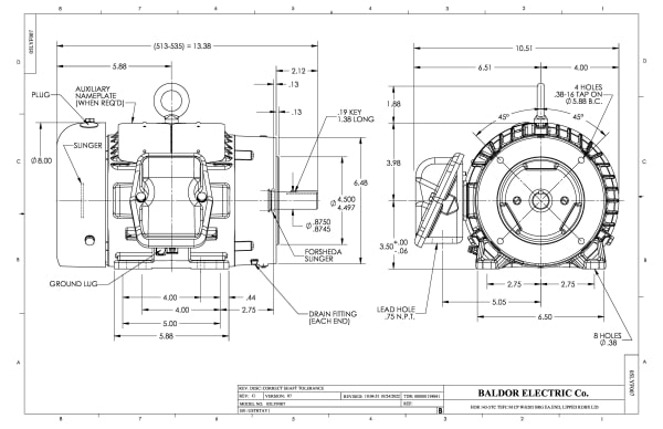 Baldor 2 HP, 1760 RPM, 3 Phase, 60 Hz, 145TC, 0526M, TEFC, F1 - CECP3587T - Image 2
