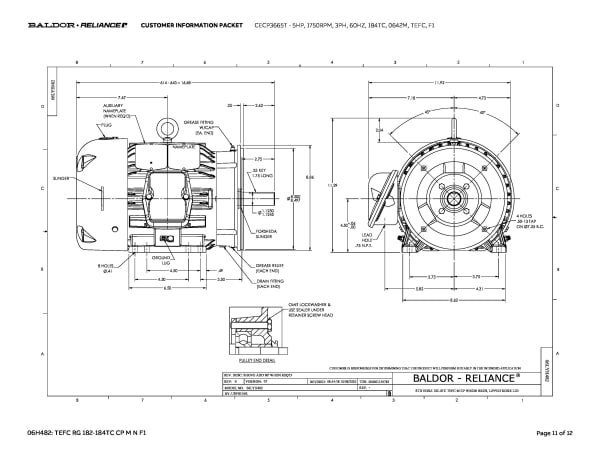 Baldor 5 HP, 1750 RPM, 3 Phase, 60 Hz, 184TC, 0642M, TEFC, F1 - CECP3665T - Image 14