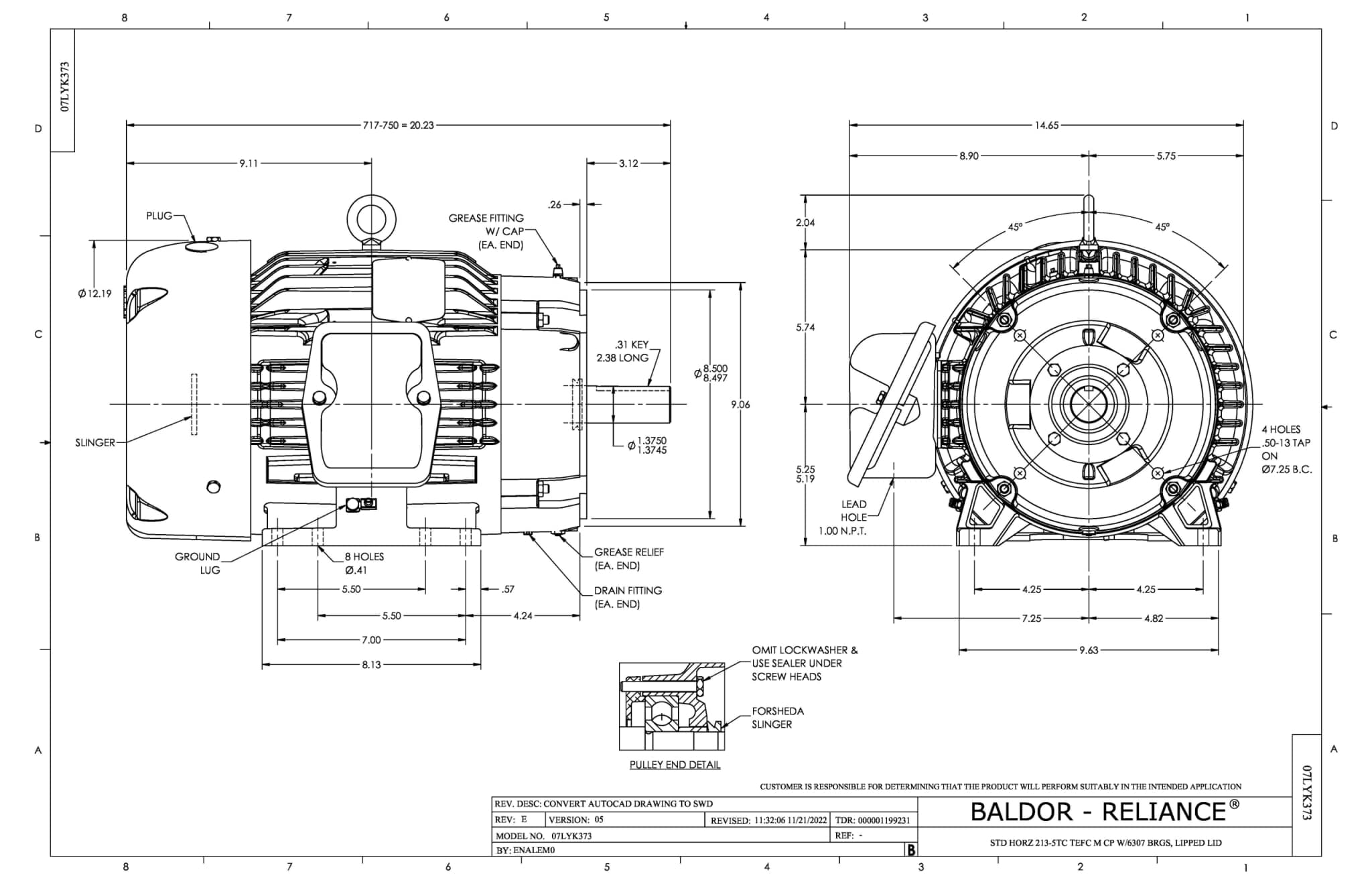 Baldor 7.5 HP, 1770 RPM, 3 Phase, 60 Hz, 213TC, 0738M, TEFC - CECP3770T - Image 2