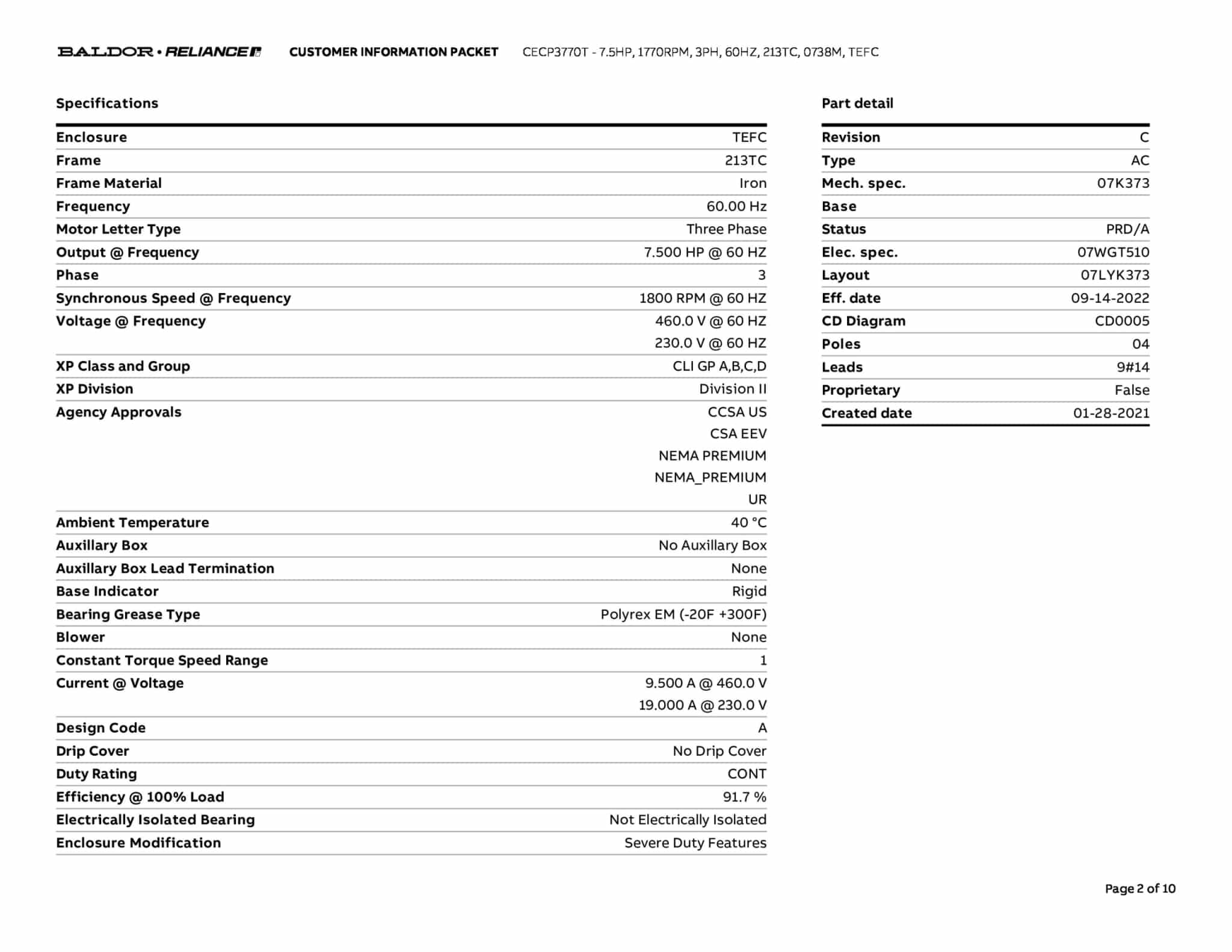 Baldor 7.5 HP, 1770 RPM, 3 Phase, 60 Hz, 213TC, 0738M, TEFC - CECP3770T - Image 5