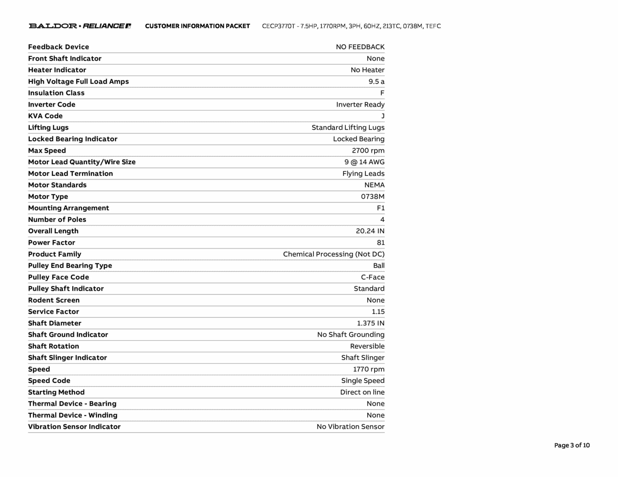Baldor 7.5 HP, 1770 RPM, 3 Phase, 60 Hz, 213TC, 0738M, TEFC - CECP3770T - Image 6