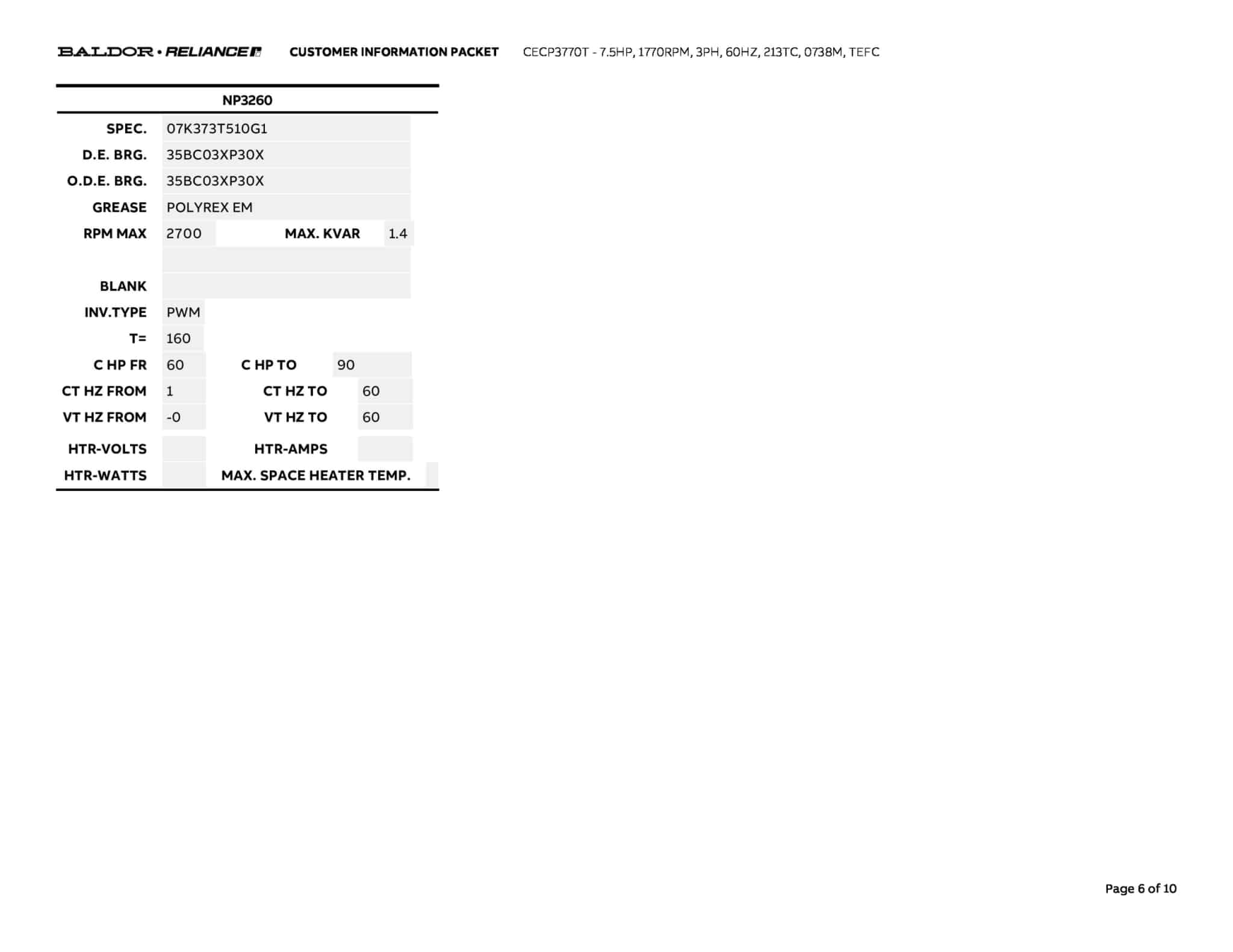 Baldor 7.5 HP, 1770 RPM, 3 Phase, 60 Hz, 213TC, 0738M, TEFC - CECP3770T - Image 9