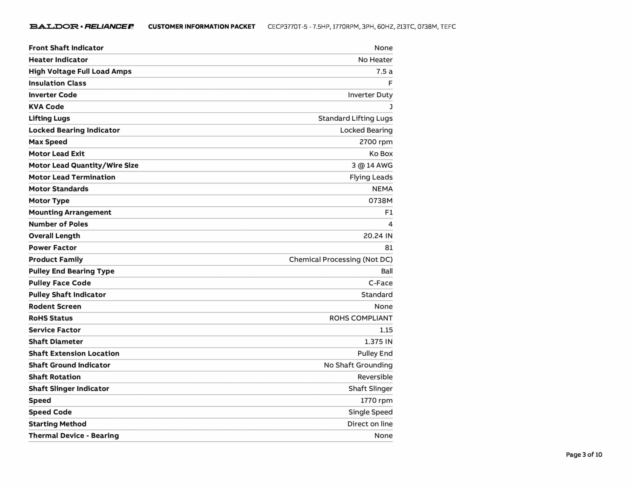 Baldor 7.5 HP, 1770 RPM, 3 Phase, 60 Hz, 213TC, 0738M, TEFC - CECP3770T-5 (575 VAC Only) - Image 6