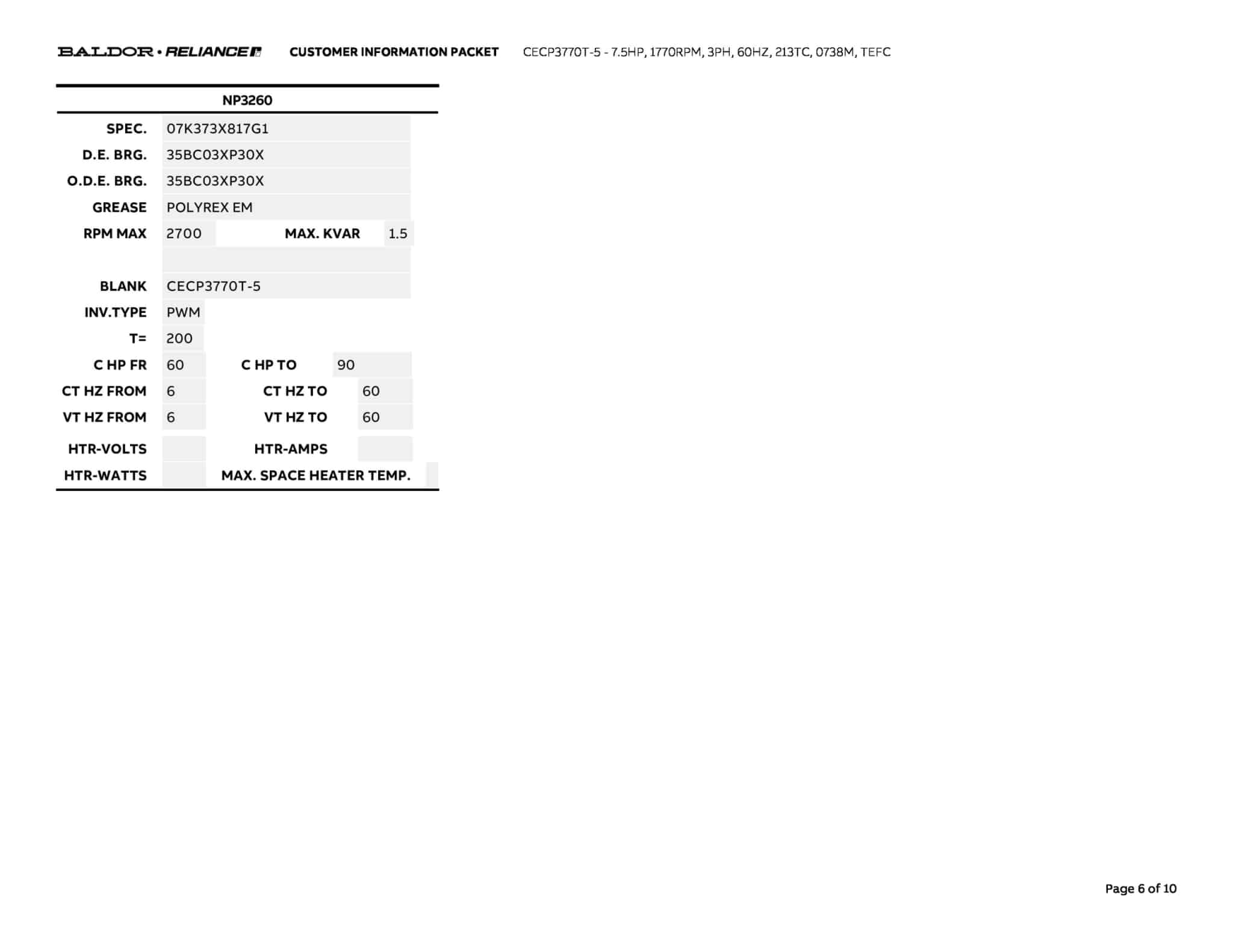Baldor 7.5 HP, 1770 RPM, 3 Phase, 60 Hz, 213TC, 0738M, TEFC - CECP3770T-5 (575 VAC Only) - Image 9