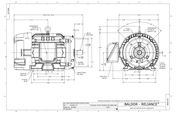 Baldor 25 HP, 3520 RPM, 3 Phase, 60 Hz, 284TSC, 1048M, TEFC - CECP4107T - Image 2