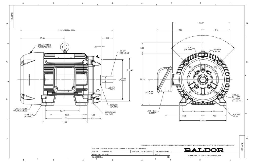 Baldor 40 HP, 3540 RPM, 3 Phase, 60 Hz, 324TSC, 1240M, TEFC - CECP4109T