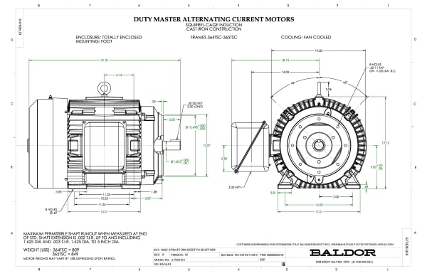 Baldor 75 HP, 3555 RPM, 3 Phase, 60 Hz, 365TSC, A36068M, TEF - CECP4313T - Image 2