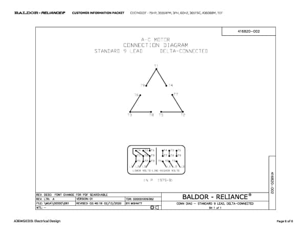 Baldor 75 HP, 3555 RPM, 3 Phase, 60 Hz, 365TSC, A36068M, TEF - CECP4313T - Image 9