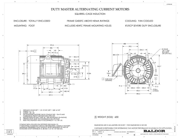 Baldor 100 HP, 1780, 3 Phase, 60 Hz, 405TC, TEFC - CECP4400T-4 - Image 2