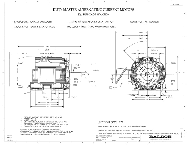 Baldor 150 HP, 1785 RPM, 3 Phase, 60 Hz, 445TC, TEFC, F1 - CECP4406T-4 - Image 2
