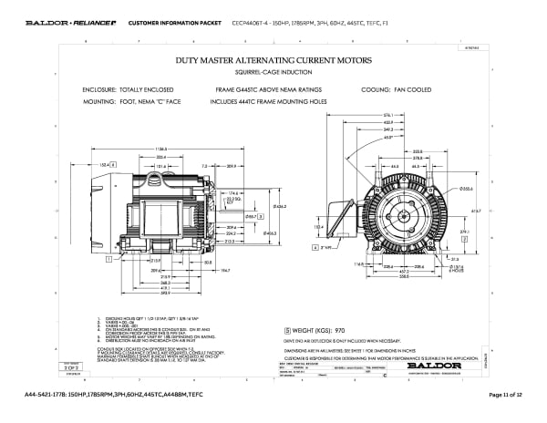 Baldor 150 HP, 1785 RPM, 3 Phase, 60 Hz, 445TC, TEFC, F1 - CECP4406T-4 - Image 14