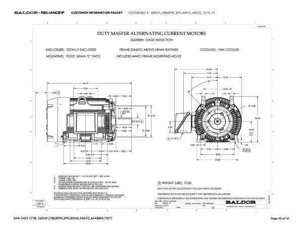 Baldor 150 HP, 1785 RPM, 3 Phase, 60 Hz, 445TC, TEFC, F1 - CECP4406T-4 - Image 13