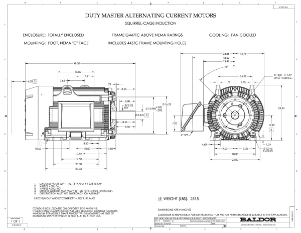 Baldor 200 HP, 1785 RPM, 3 Phase, 60 Hz, 447TC, TEFC, F1 - CECP4407T-4 - Image 2