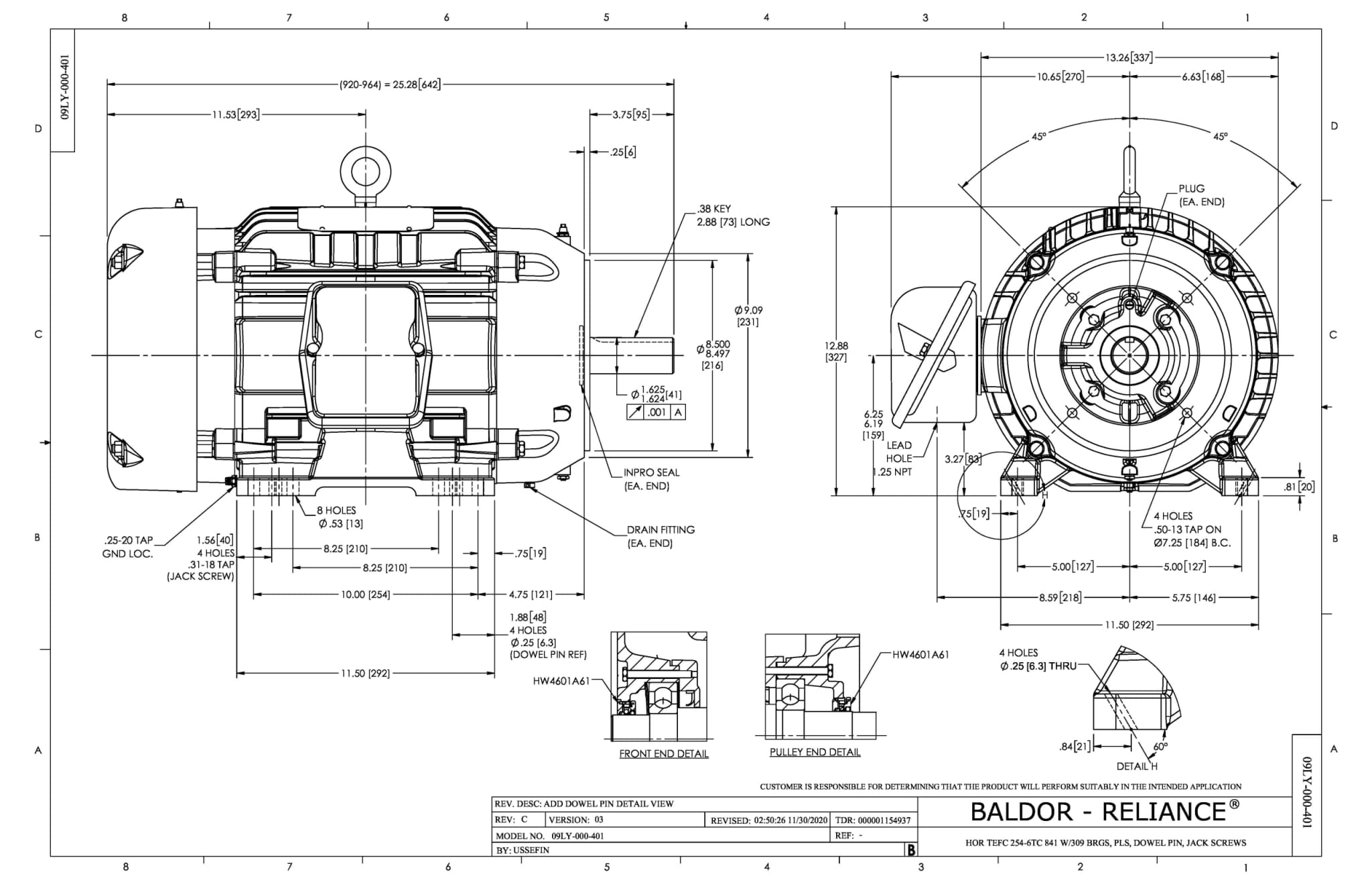 Baldor 15 HP, 1760 RPM, 3 Phase, 60 Hz, 254TC, TEFC, F1 - CECP82333T-4 - Image 2