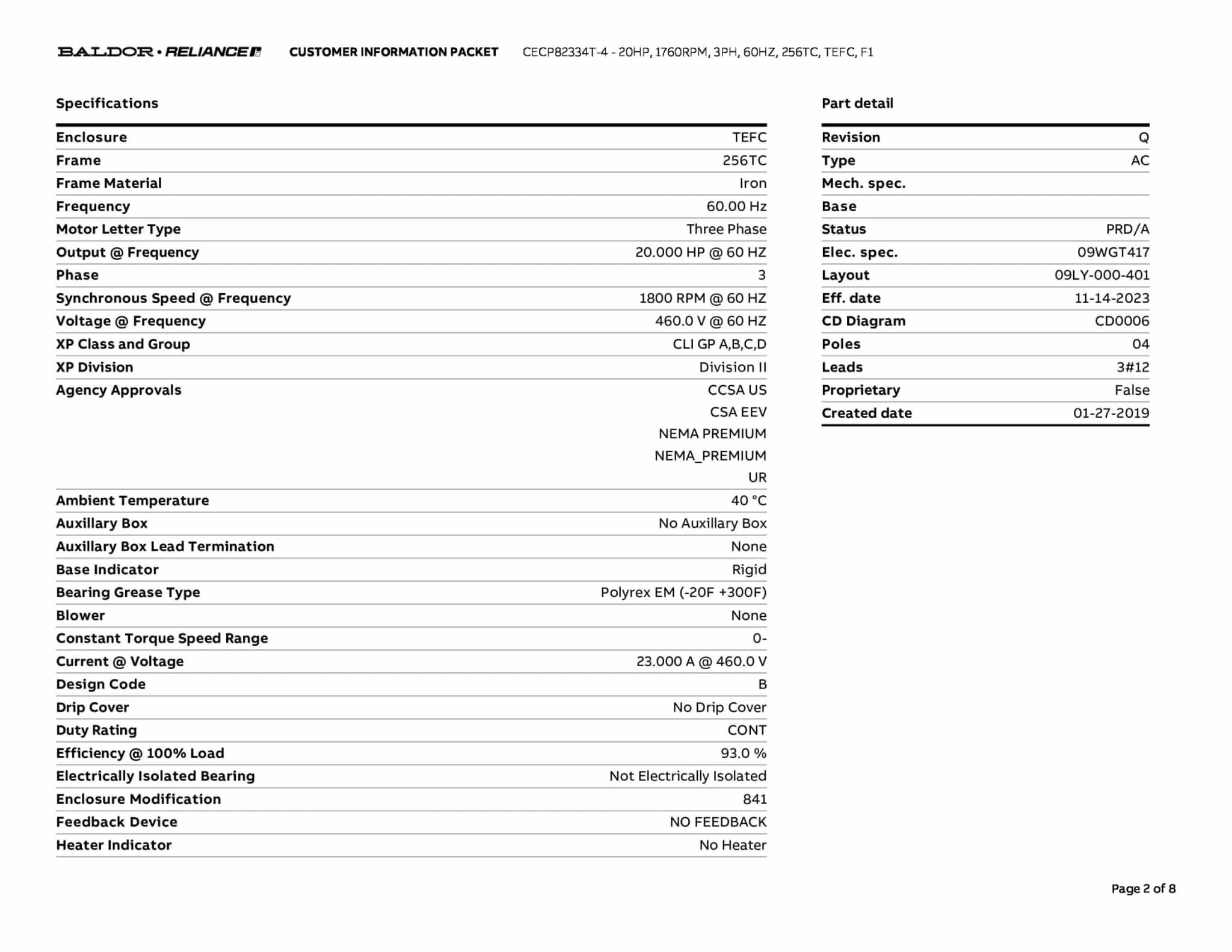 Baldor 20 HP, 1760 RPM, 3 Phase, 60 Hz, 256TC, TEFC, F1 - CECP82334T-4 - Image 5