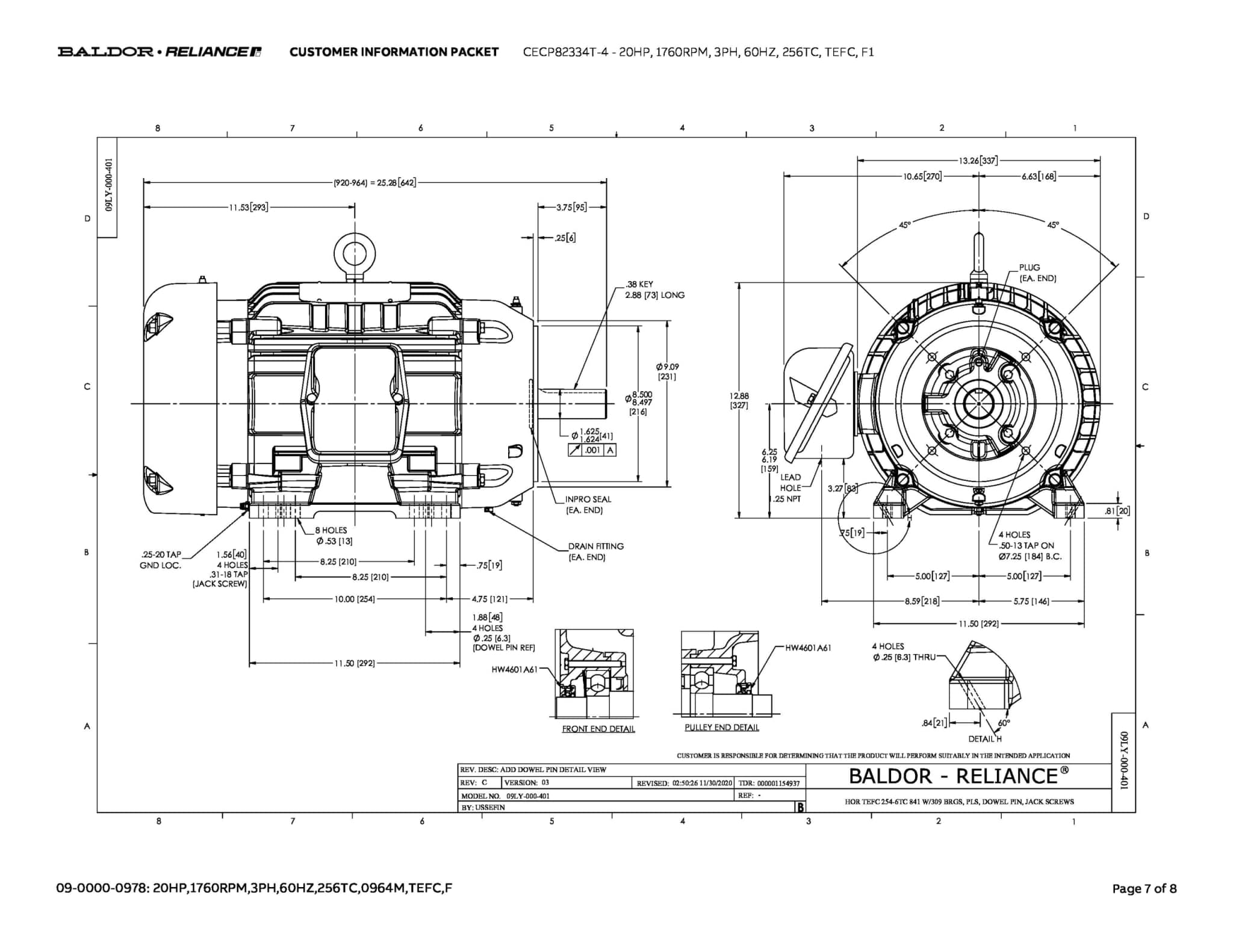 Baldor 20 HP, 1760 RPM, 3 Phase, 60 Hz, 256TC, TEFC, F1 - CECP82334T-4 - Image 10