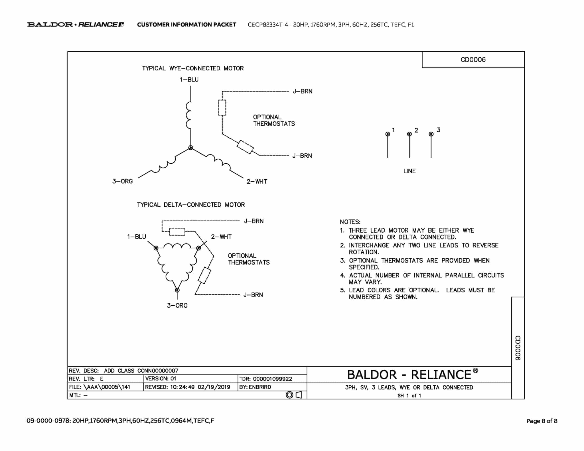 Baldor 20 HP, 1760 RPM, 3 Phase, 60 Hz, 256TC, TEFC, F1 - CECP82334T-4 - Image 11