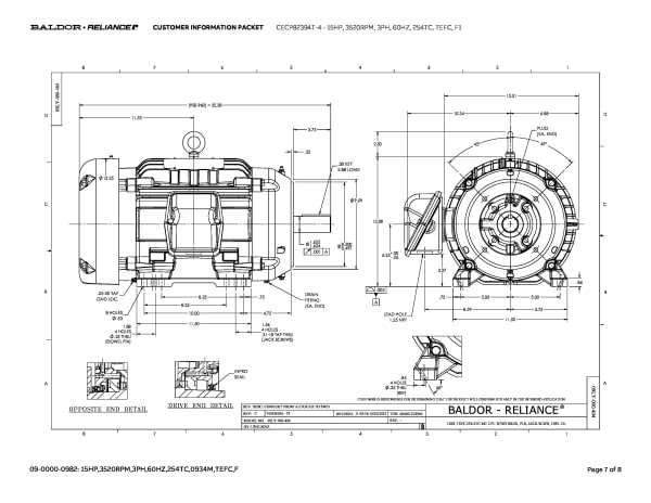 Baldor 15 HP, 3520 RPM, 3 Phase, 60 Hz, 254TC, TEFC, F1 - CECP82394T-4 - Image 10