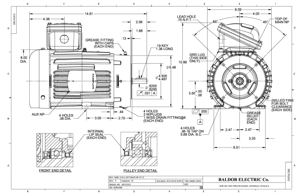 Baldor 1 HP, 1765 RPM, 3 Phase, 60 Hz, 56C, 0522M, TEFC, F3, N - CECP83581-4 - Image 2