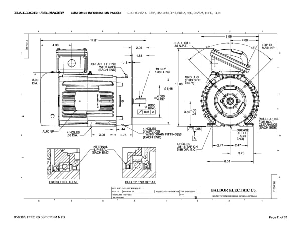 Baldor 1 HP, 1160 RPM, 3 Phase, 60 Hz, 56C, 0526M, TEFC, F3, N - CECP83582-4 - Image 14