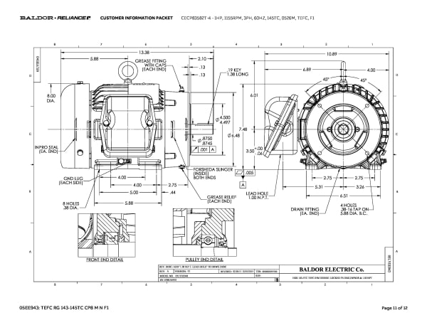 Baldor 1 HP, 1160 RPM, 3 Phase, 60 Hz, 145TC, 0526M, TEFC, F1 - CECP83582T-4 - Image 14