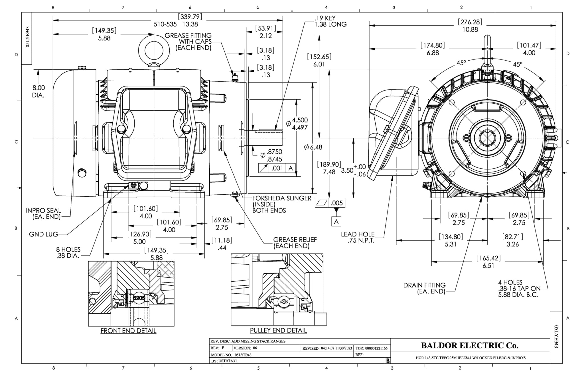 Baldor 2 HP, 3490 RPM, 3 Phase, 60 Hz, 145TC, 0526M, TEFC, F1 - CECP83586T-4 - Image 2