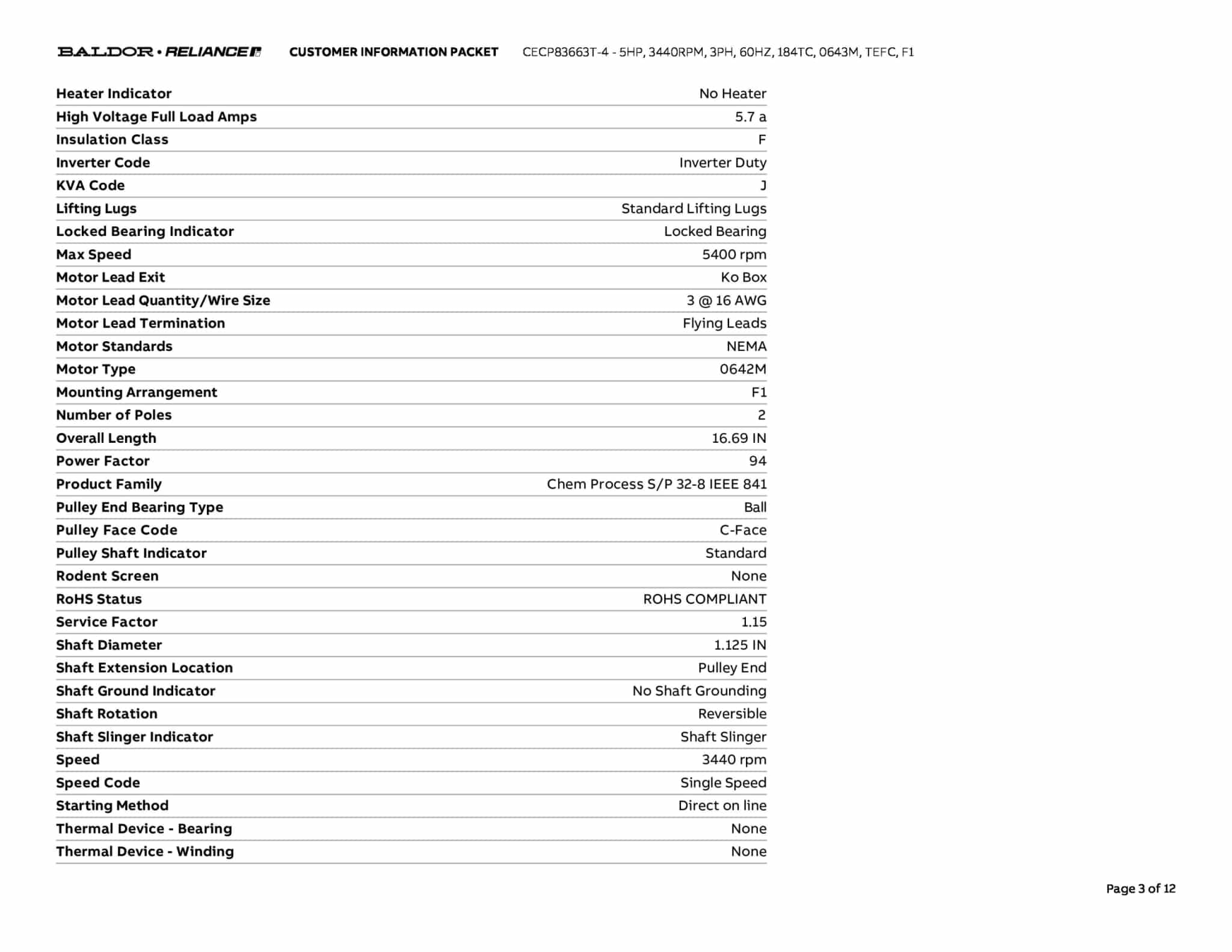 Baldor 5 HP, 3440 RPM, 3 Phase, 60 Hz, 184TC, 0643M, TEFC, F1 - CECP83663T-4 - Image 6