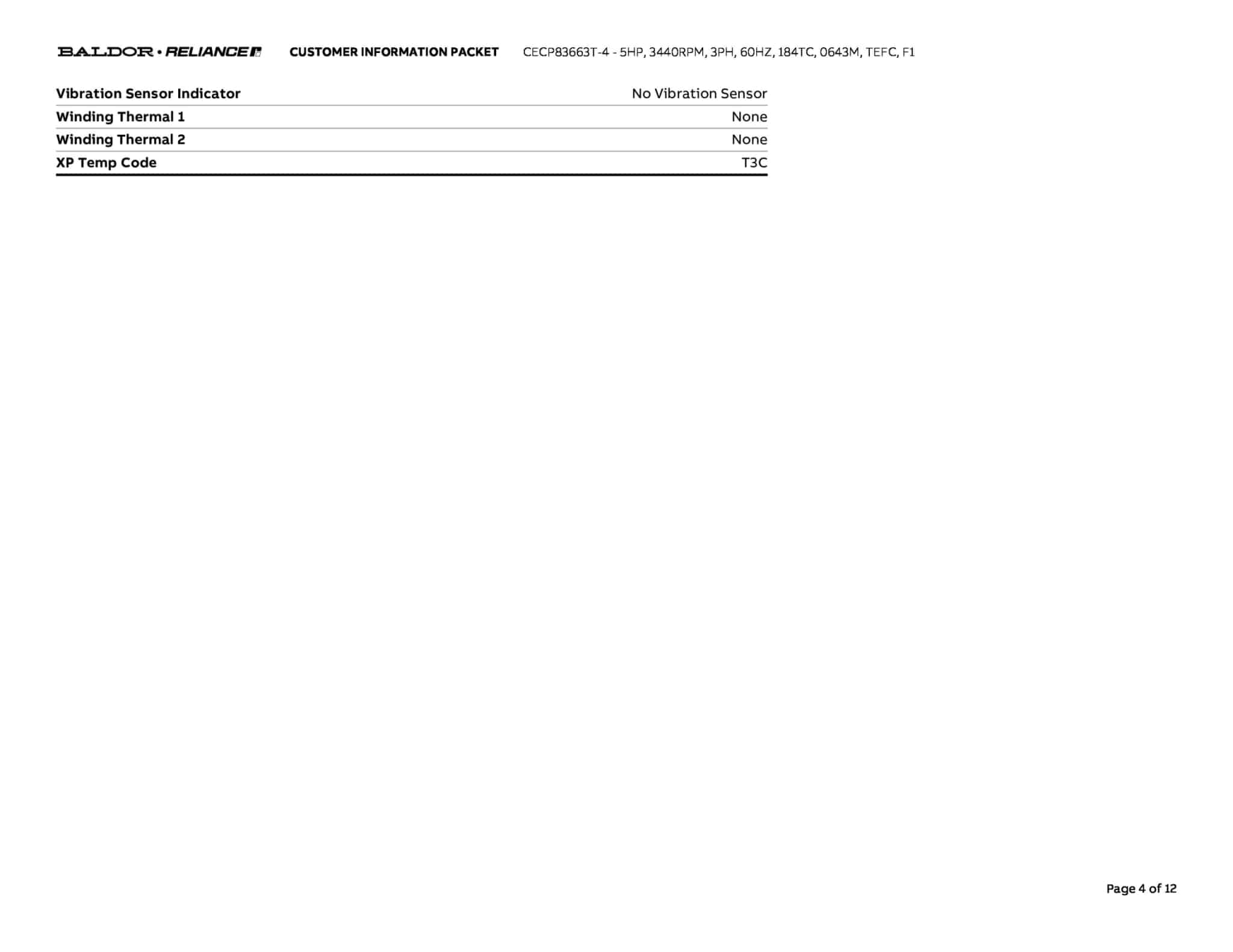 Baldor 5 HP, 3440 RPM, 3 Phase, 60 Hz, 184TC, 0643M, TEFC, F1 - CECP83663T-4 - Image 7