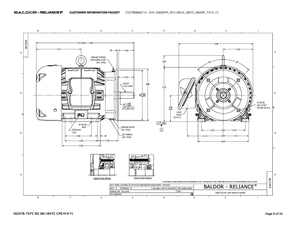 Baldor 2 HP, 1165 RPM, 3 Phase, 60 Hz, 182TC, 0642M, TEFC, F1 - CECP83664T-4 - Image 12
