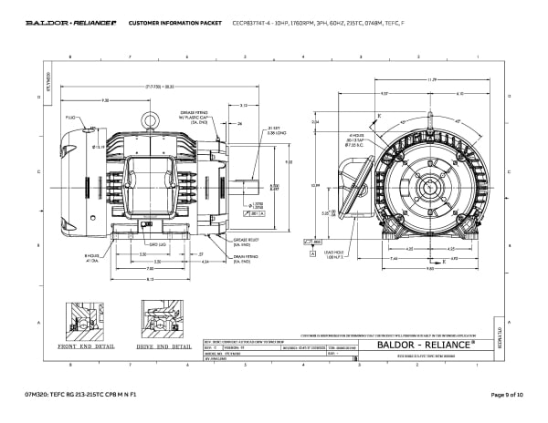Baldor 10 HP, 1760 RPM, 3 Phase, 60 Hz, 215TC, 0748M, TEFC, F - CECP83774T-4 - Image 12