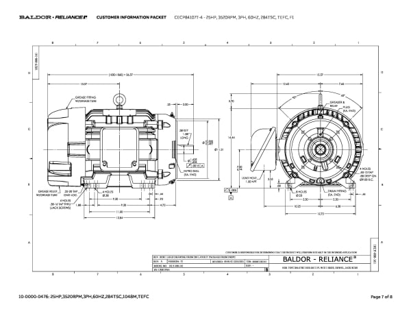 Baldor 25 HP, 3520 RPM, 3 Phase, 60 Hz, 284TSC, TEFC, F1 - CECP84107T-4 - Image 10